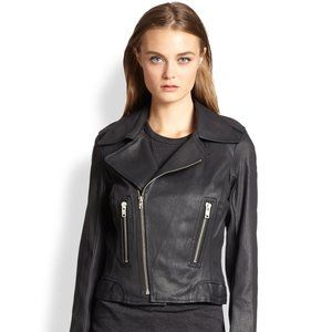 True Religion $298 Coated Denim Moto Jacket L